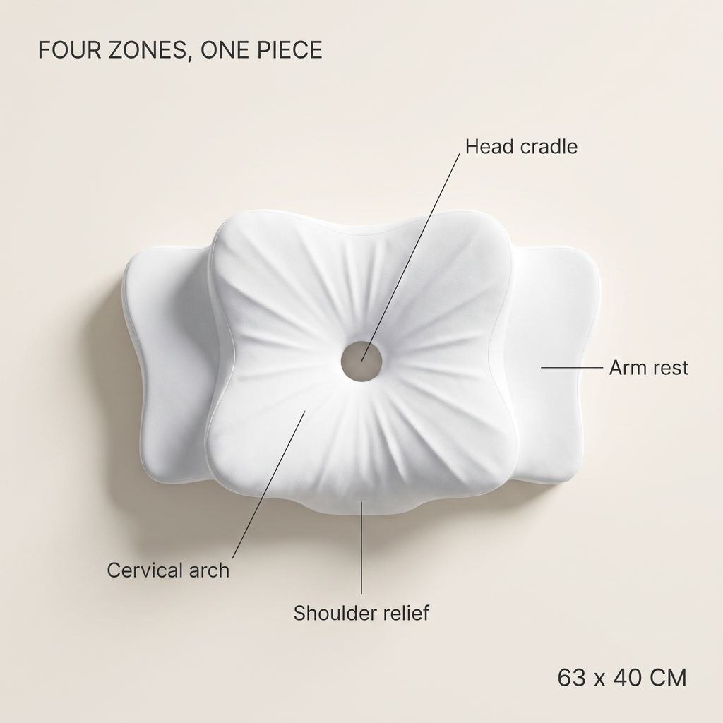 Plan view of the ATLARA pillow with its five support zones labelled