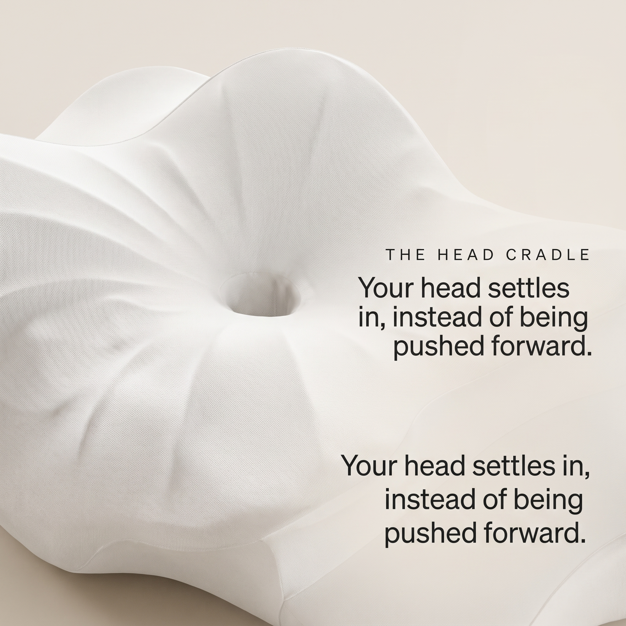 Close view of the round head cradle in the centre of the ATLARA pillow