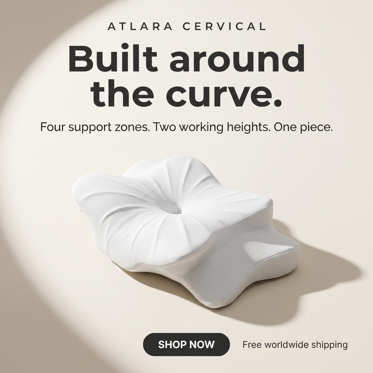 ATLARA Cervical contour pillow with the headline Built around the curve