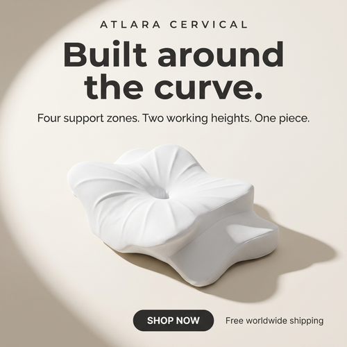 ATLARA Cervical contour pillow with the headline Built around the curve